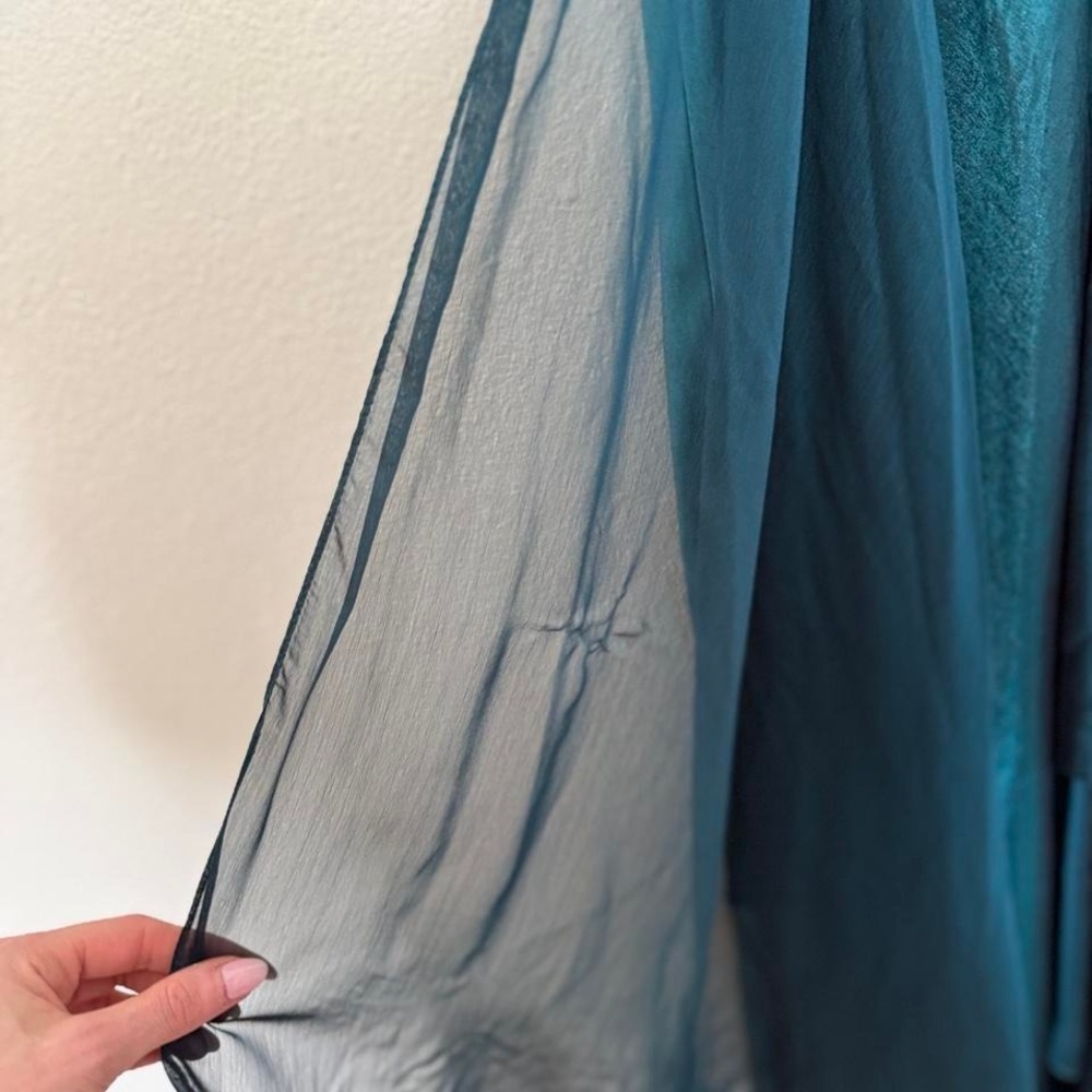 Y2K Dark Teal Satin Cowl Neck Midi Dress Beaded Strap Formal - Picture 11 of 13